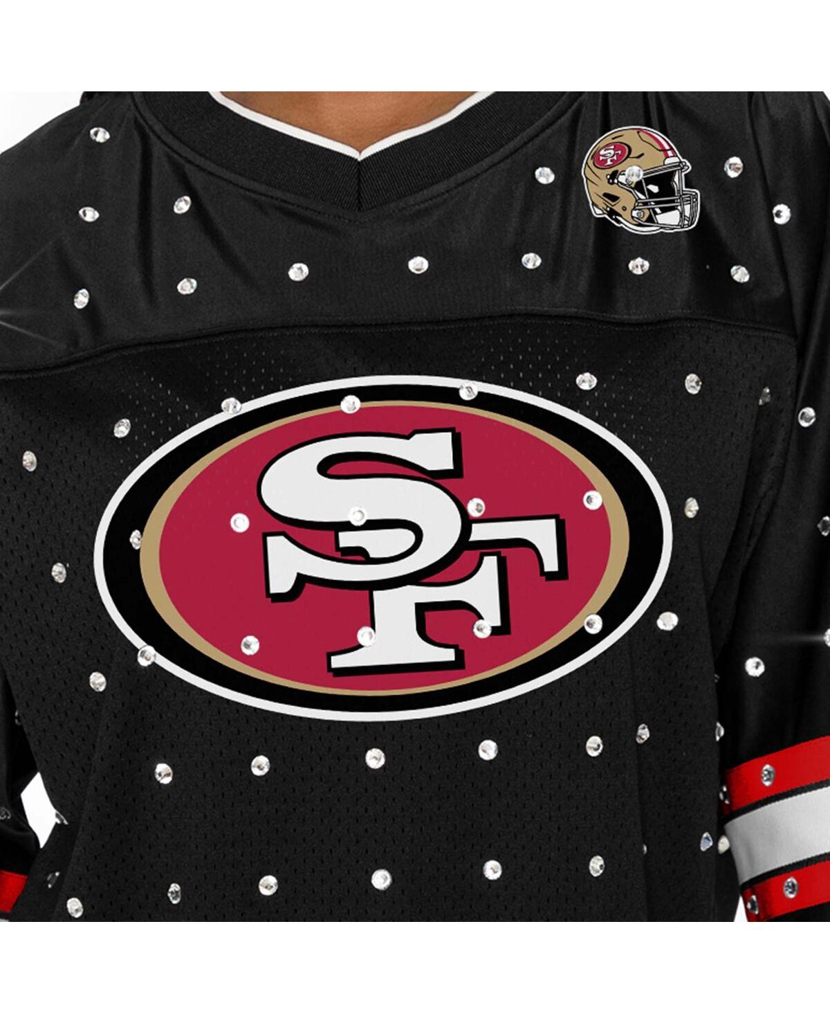 Gameday Couture Women's Black San Francisco 49ers Kickoff Time Allover Rhinestone Sports Stripe Jersey V-neck T-shir In Black