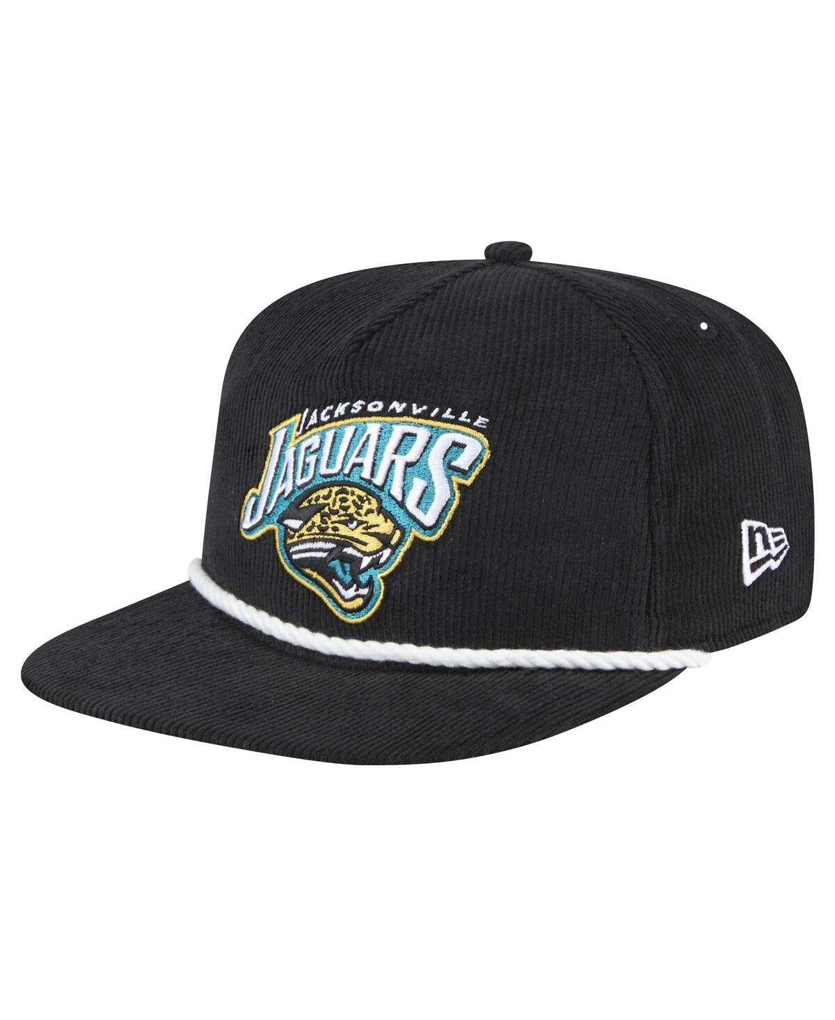 NEW ERA MEN'S BLACK JACKSONVILLE JAGUARS THROWBACK CORDUROY GOLFER SNAPBACK HAT 