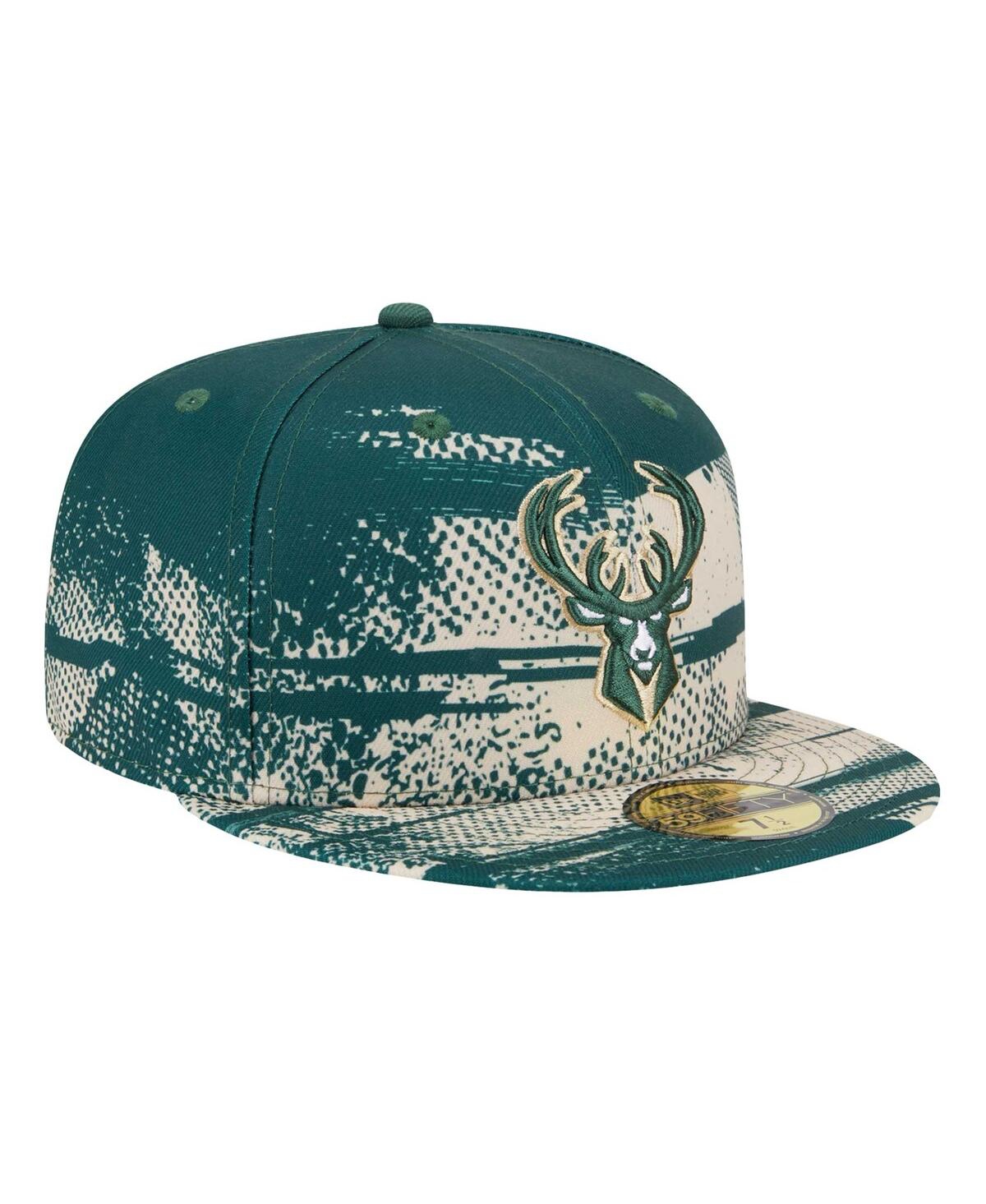 NEW ERA MEN'S HUNTER GREEN/CREAM MILWAUKEE BUCKS TIP-OFF 59FIFTY FITTED HAT