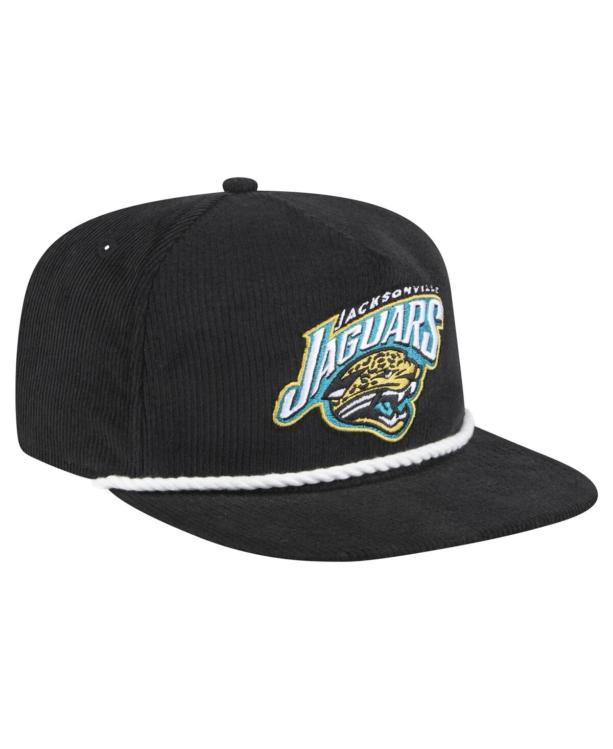 NEW ERA MEN'S BLACK JACKSONVILLE JAGUARS THROWBACK CORDUROY GOLFER SNAPBACK HAT 