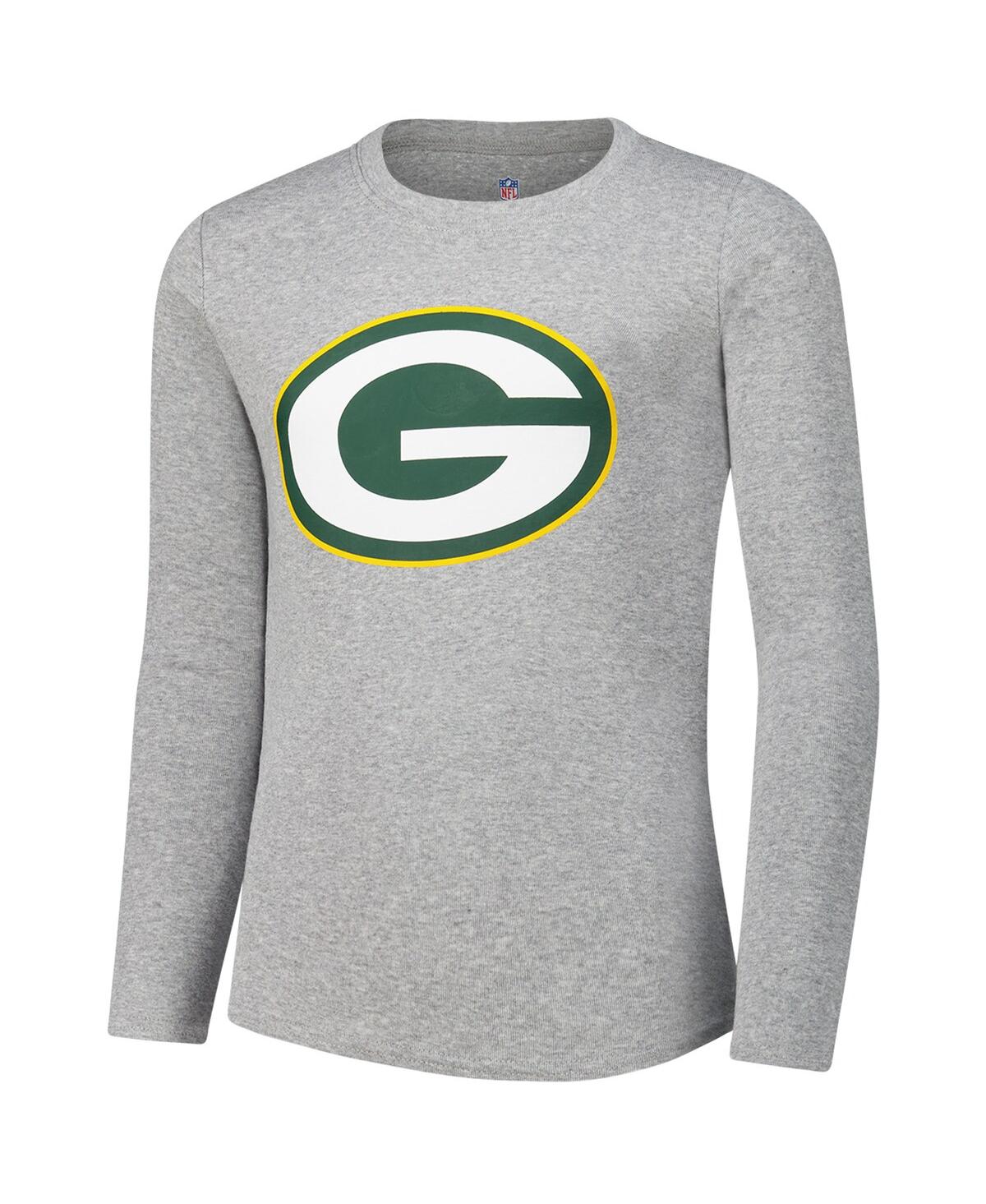 Outerstuff Big Boys And Girls Green Bay Packers Long Sleeve T-shirt And Pants Sleep Set In Heather Gray