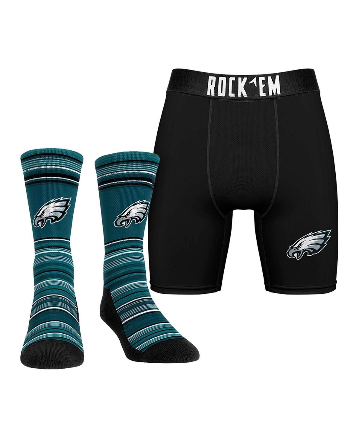 Men's Philadelphia Eagles Primary Crew Socks Boxer Briefs Combo Pack
