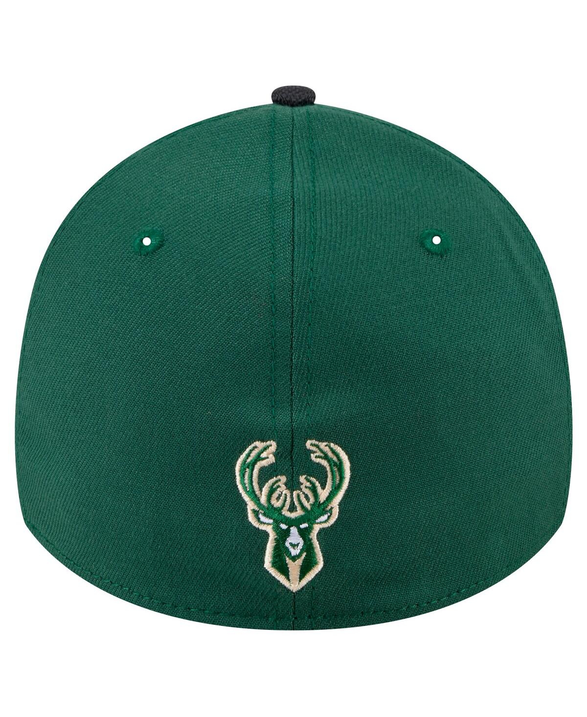 NEW ERA MEN'S HUNTER GREEN MILWAUKEE BUCKS SPORT NIGHT VISOR HIT 39THIRTY FLEX HAT 