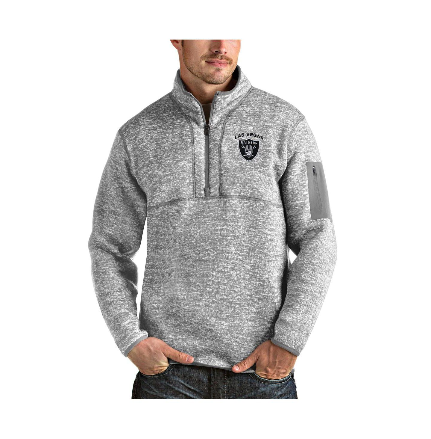 Мужская куртка Antigua Heather Gray Las Vegas Raiders Fortune Quarter-Zip Pullover — фото 1