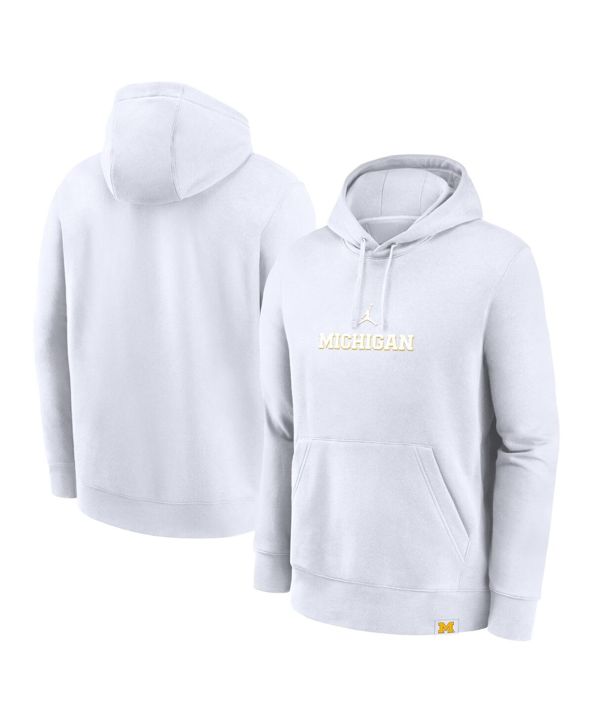 JORDAN MEN'S WHITE MICHIGAN WOLVERINES STATEMENT WORDMARK LOCKUP PULLOVER HOODIE 