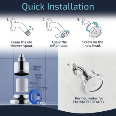 Water Softening Chrome Shower Filter with 2 Cartridges, 15-Stage Filtration for Skin and Hair Care