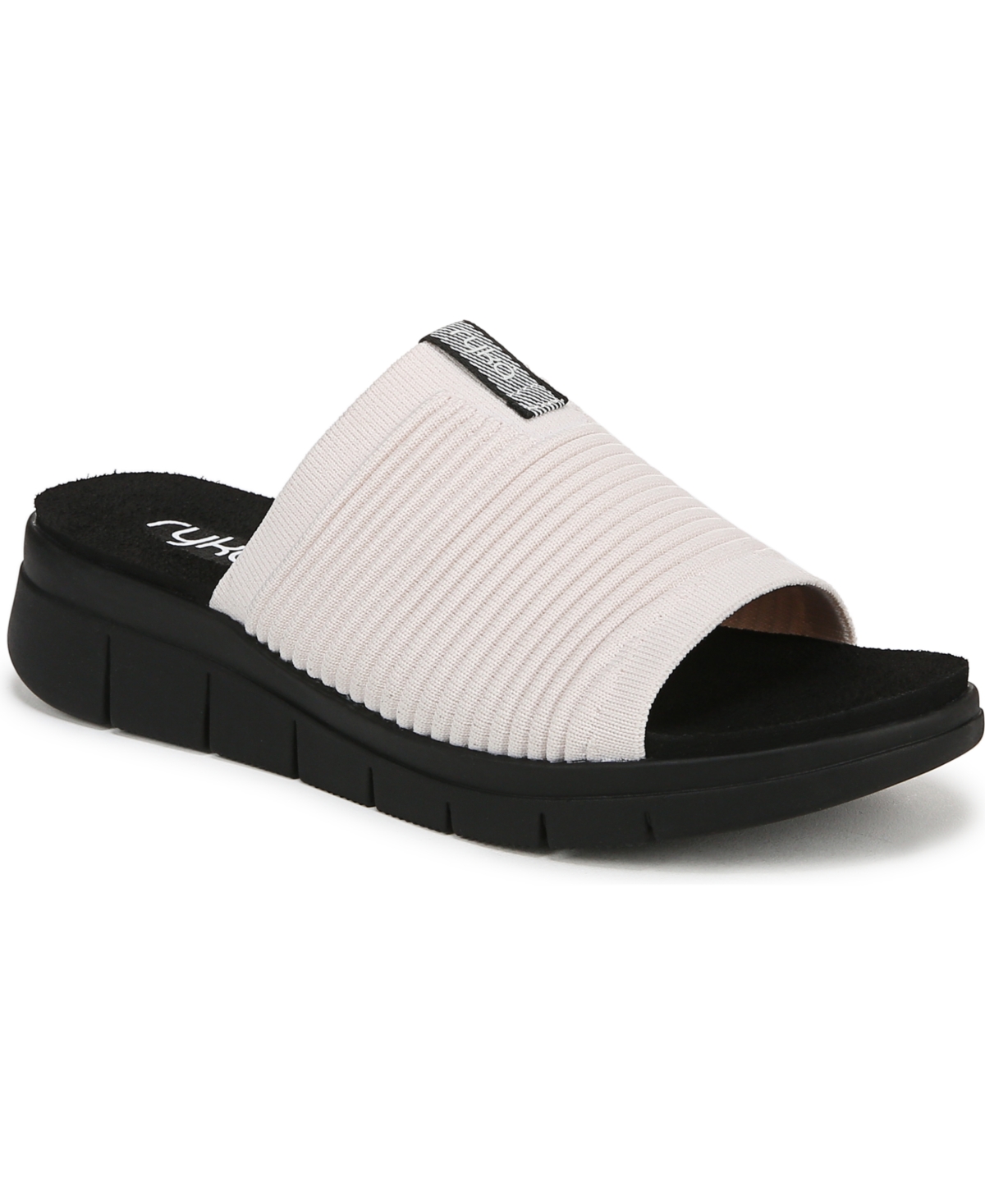 Ryka Women's Epic Slide Wedge Sandals In White Alyssum Knit Fabric