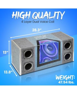 Dual Subwoofer Box System, 10'' Vented Enclosure, 1000W Max, LED Lights