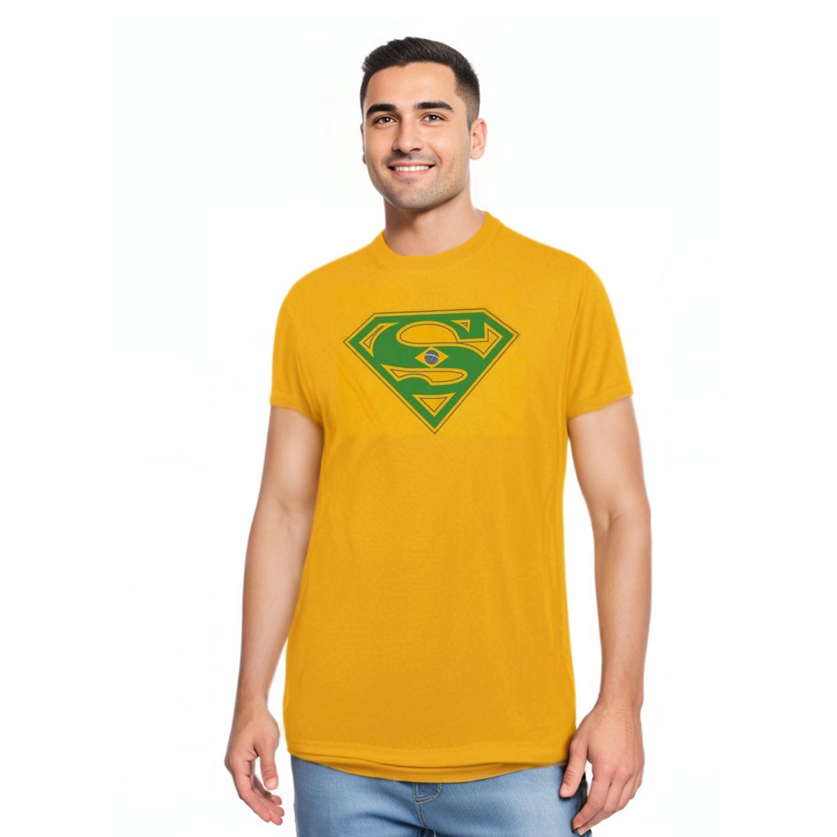 Mens Brazil Shield Short Sleeve Adult Tee / T-Shirt - Gold