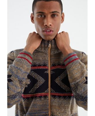 Men's Men s Knit Jacket with Zipper, Norwegian Pattern