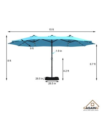 Outdoor Double-Sided Patio Umbrella with Base 36 LED Light Market Umbrella with Cover