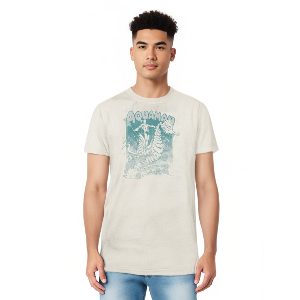 Mens Dc Comics Aquaman Catch A Wave Short Sleeve Adult Tee / T-Shirt - White