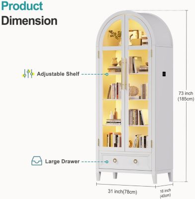 73" Arched Glass Display Cabinet with LED & Motion Sensor