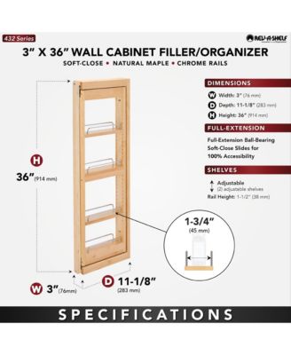 3" Pullout Wall Filler w/ Soft-close, 36" Height, 432-WFBBSC36-3C