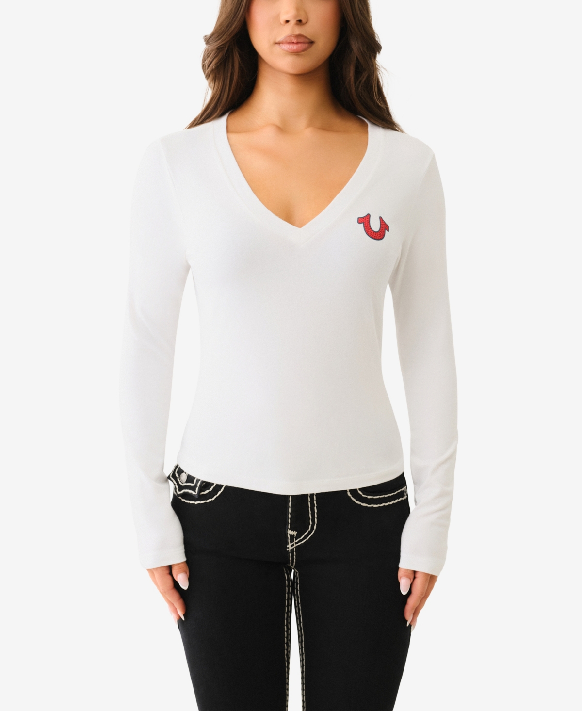 Shop True Religion Women's Crystal Buddha V Neck Top In Optic White