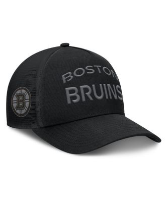 Men's Black Boston Bruins Authentic Pro Road Stack Text A-Frame Adjustable Hat