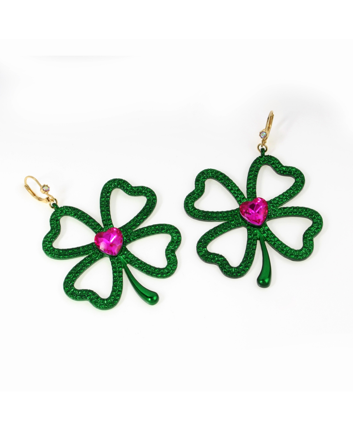 BETSEY JOHNSON FAUX STONE SHAMROCK ROLL STATEMENT DROP EARRINGS 