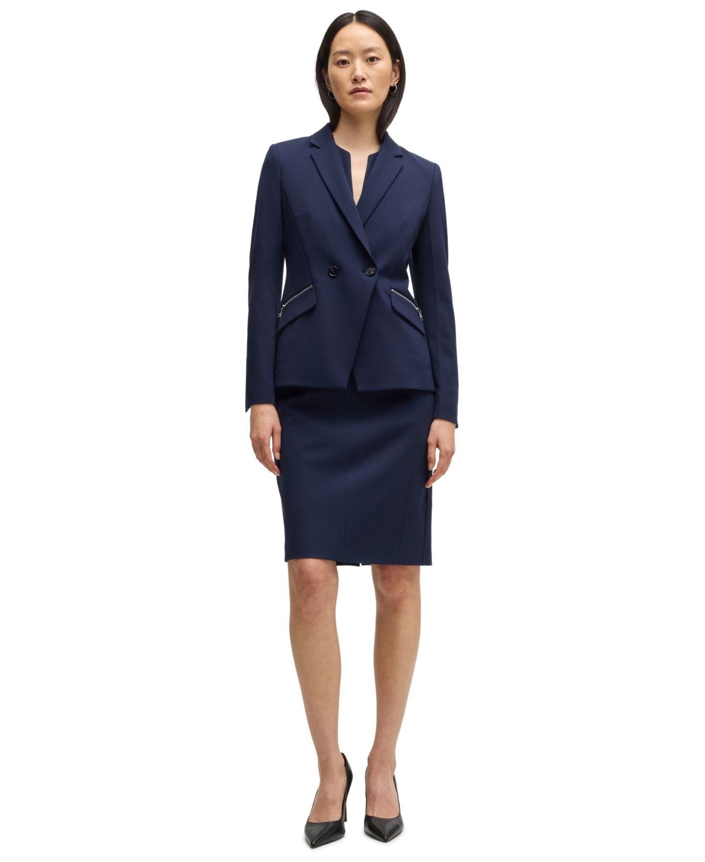 Женский пиджак Hugo Boss BOSS by Slim-Fit Blazer, цвет: Тёмный синий — фото 4