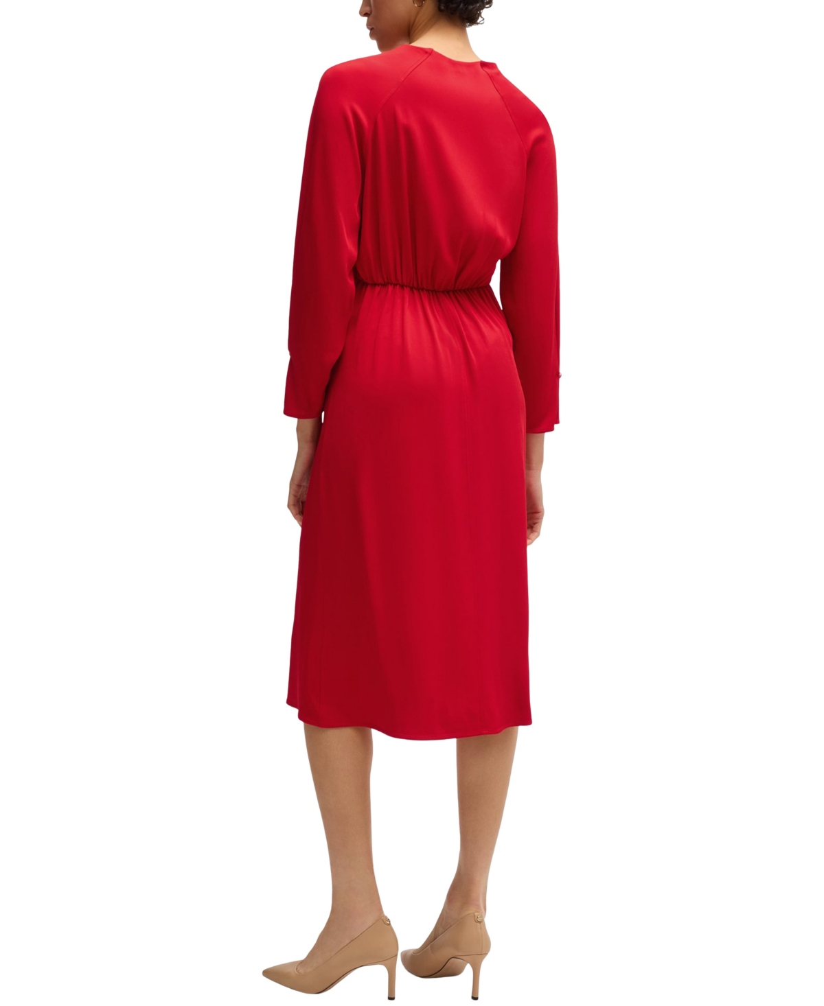 Hugo Boss V-neck Dress With Button Cuffs In Bright Red