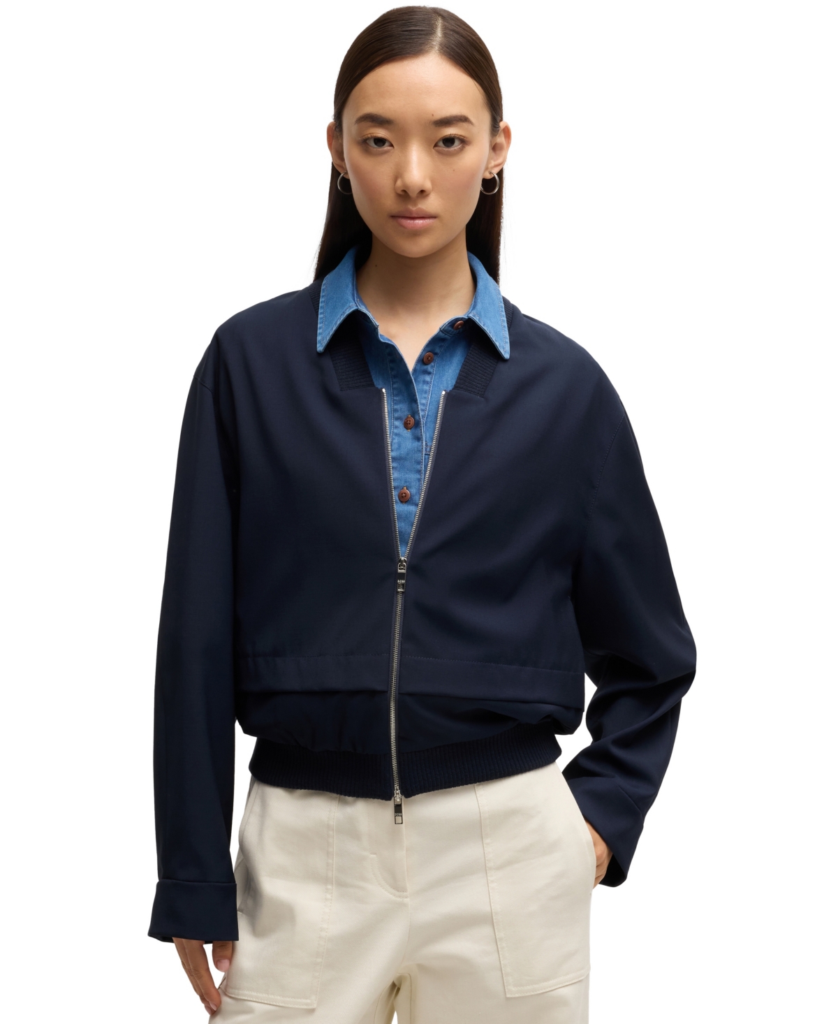 Hugo Boss Boss By  Women's Layered Effect Oversized Jacket In Dark Blue