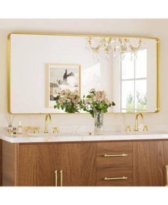 48x24 Inch Brushed Gold Bathroom Vanity Mirror Tempered Glass Metal Framed