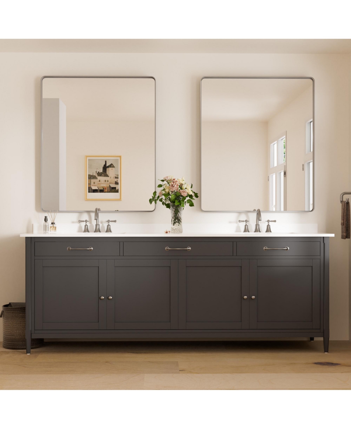 Keonjinn 24x32 Inch Brushed Gold Bathroom Vanity Mirror Tempered Glass Metal Framed