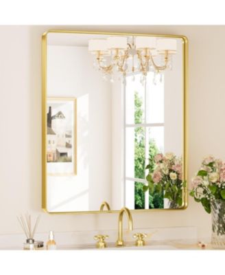 30x36 Inch Brushed Gold Bathroom Vanity Mirror Tempered Glass Metal Framed