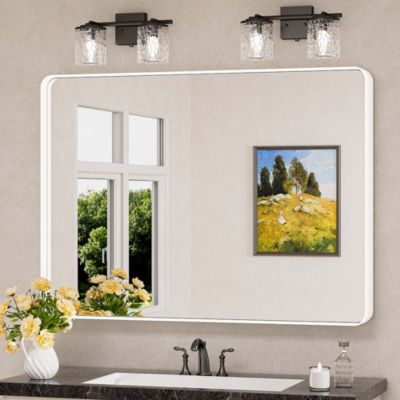 40x30 Inch Brushed Gold Bathroom Vanity Mirror Tempered Glass Metal Framed