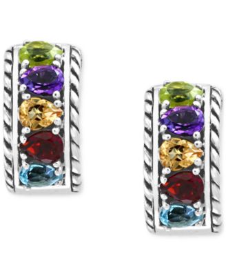 EFFY&reg; Multi-Gemstone Small Huggie Hoop Earrings (1-7/8 ct. t.w.) in Sterling Silver