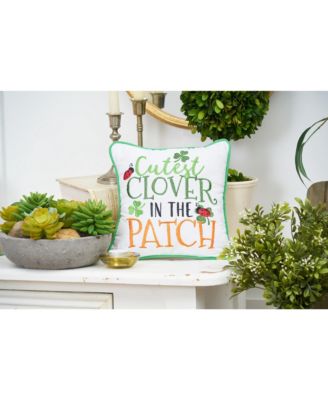 St. Patrick's Day "Cutest Clover In The Patch" Embroidered Small/Petite Accent Pillow, 10" x 10"