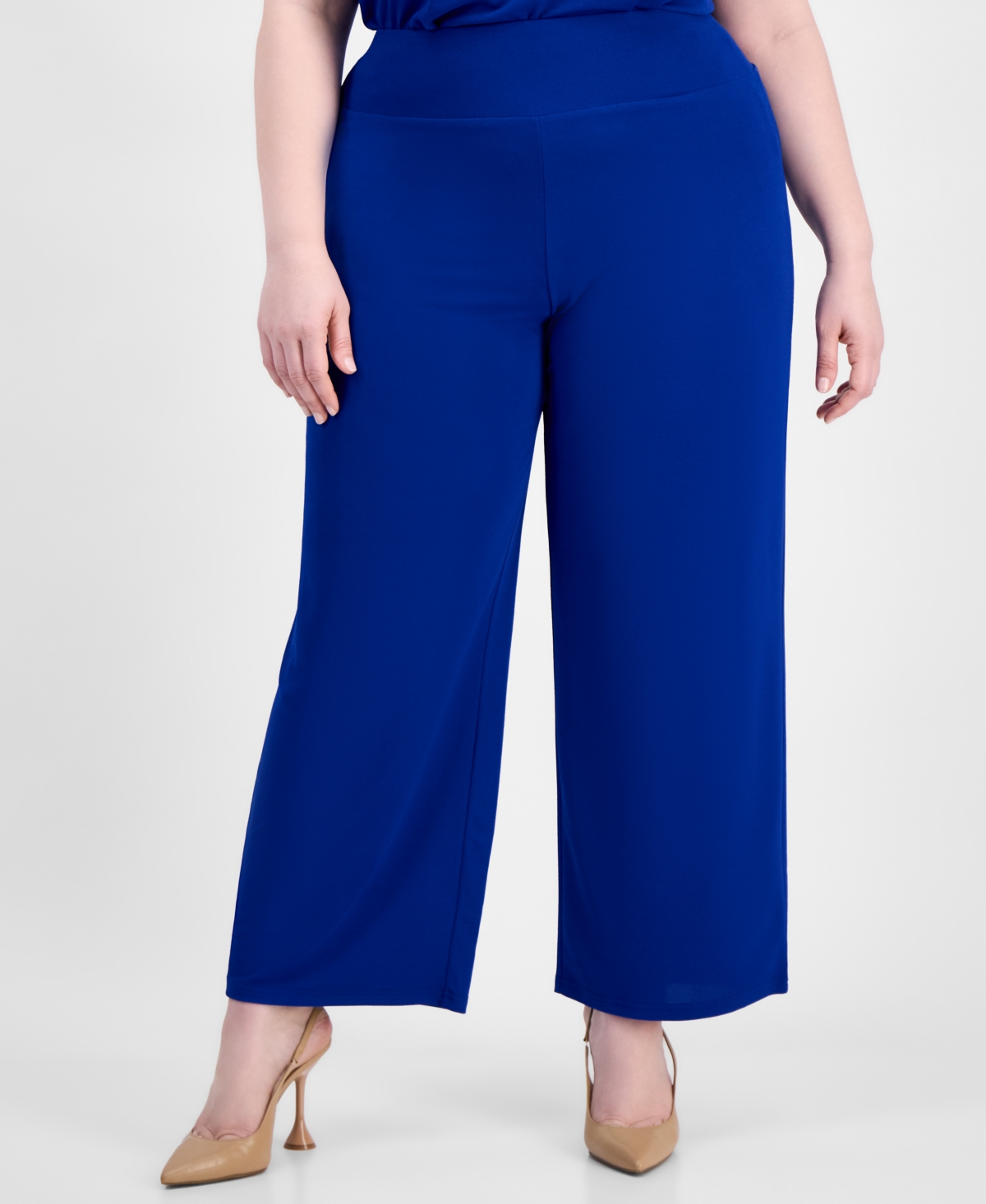 Anne Klein Plus Size Wide-leg Pull-on Palazzo Pants In Santorini Blue