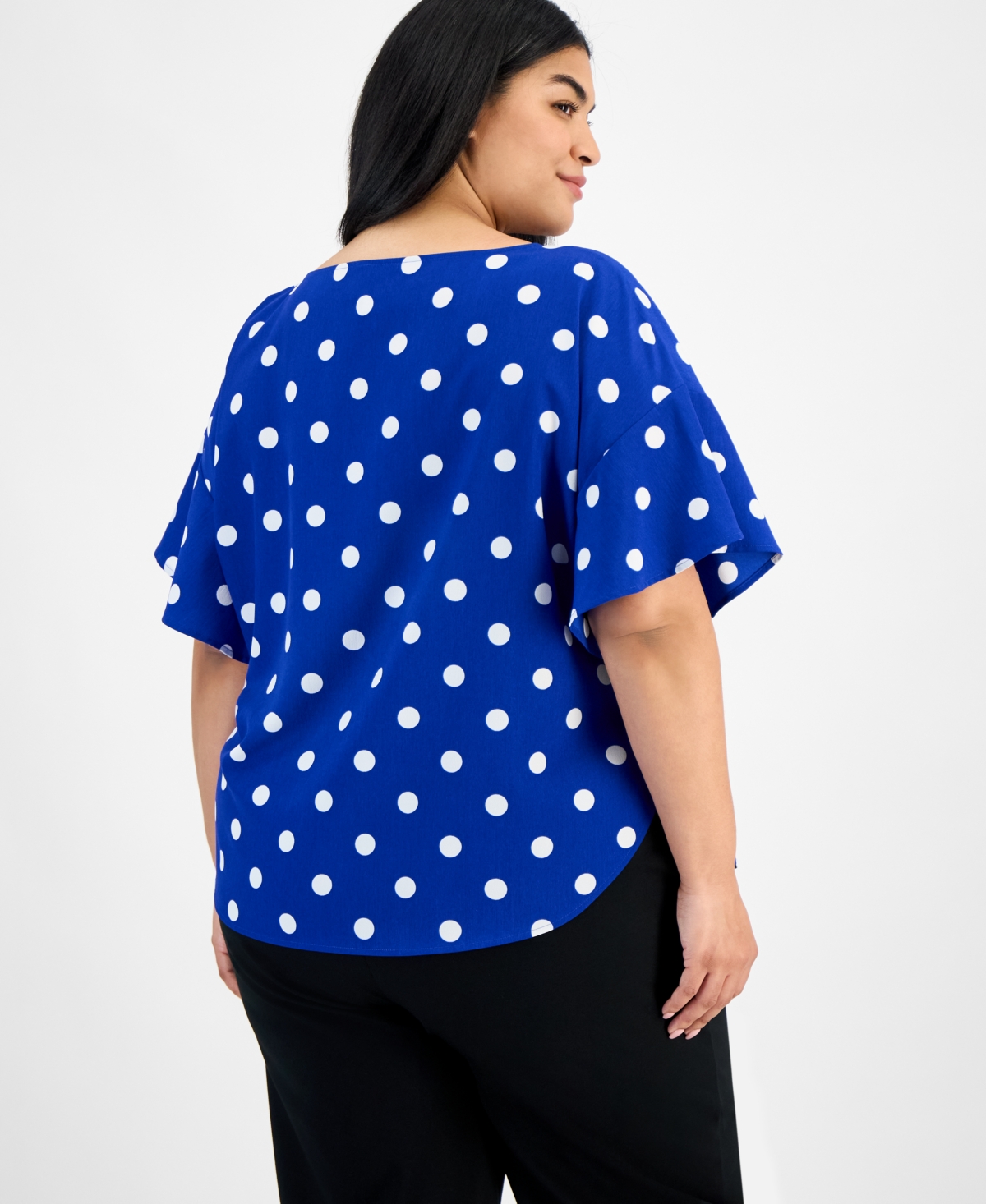 ANNE KLEIN PLUS SIZE PRINTED FLUTTER-SLEEVE BLOUSE 