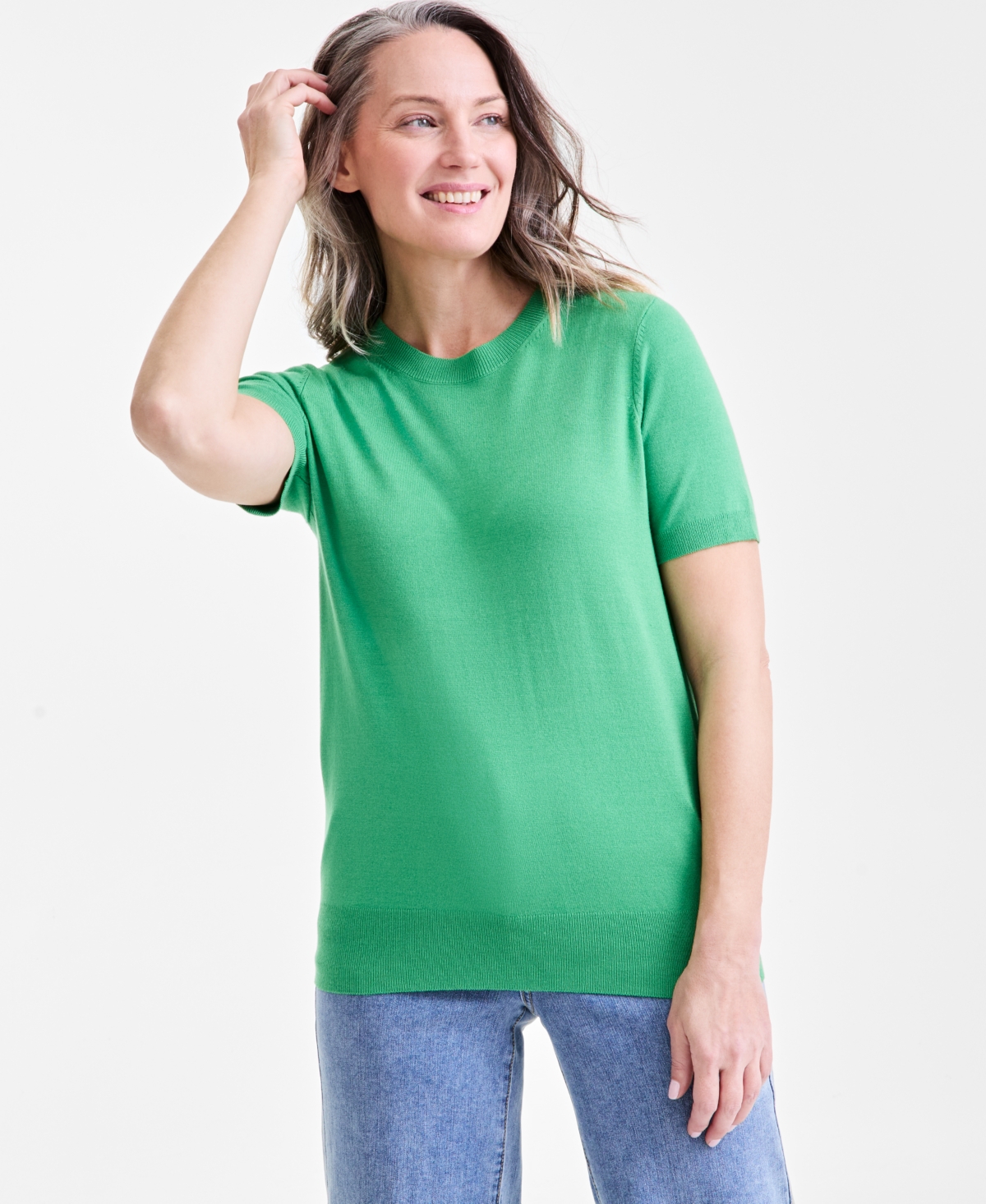 STYLE & CO WOMEN'S CREW-NECK SHORT-SLEEVE SWEATER, EXCLUSIVELY AT MACY'S 