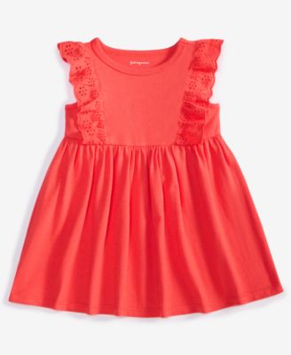 First Impressions - Baby Girls Solid Eyelet-Flutter Dress