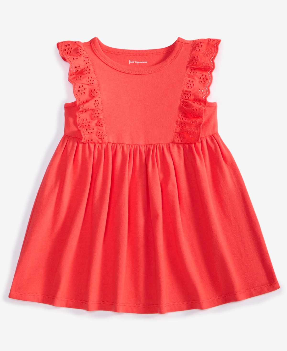 First Impressions Baby Girls Solid Eyelet-Flutter Dress, Exclusively at Macy's