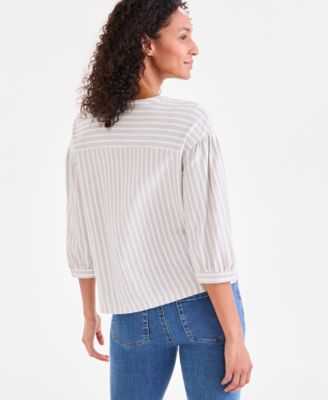 Women's Striped 3/4-Sleeve Split-Neck Top, Exclusively at Macy's