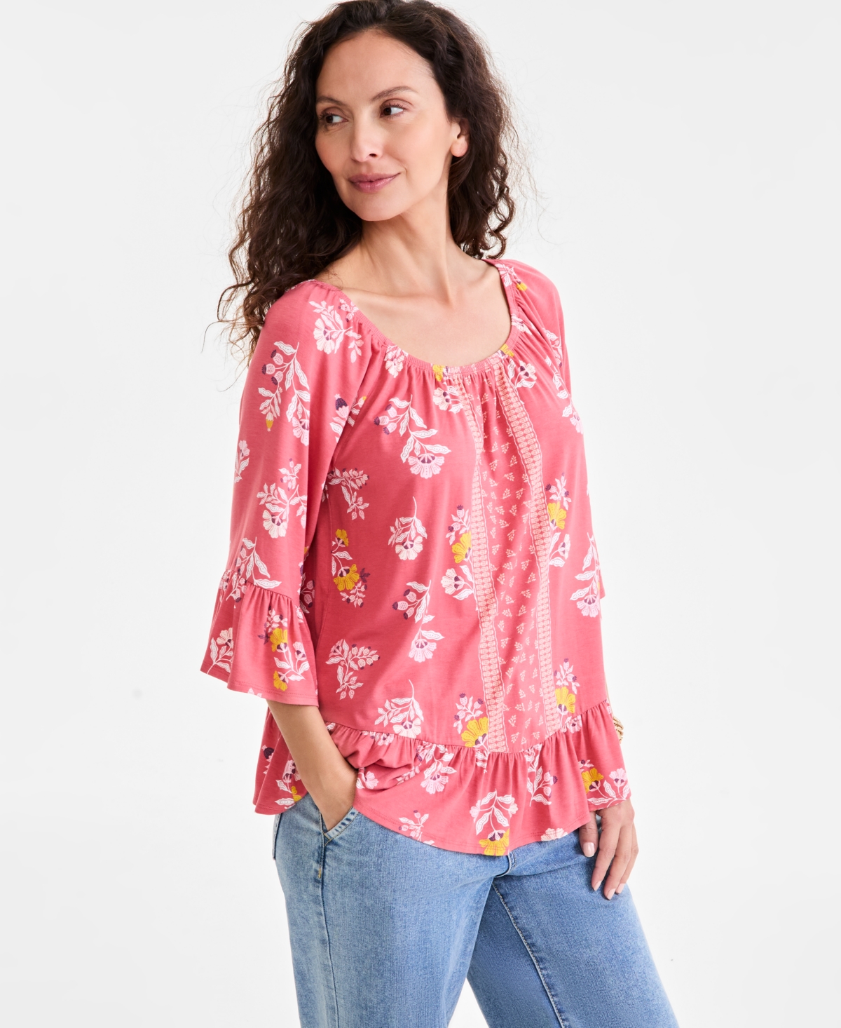 Style & Co Petite Printed On/off-the-shoulder Top, Exclusively At Macy's In Pink