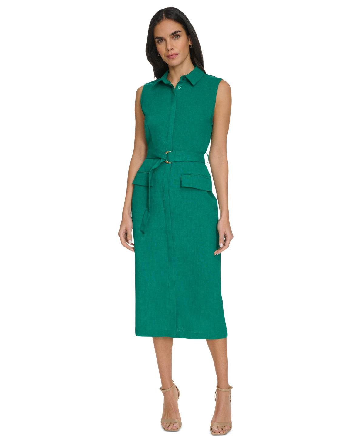 Shop Calvin Klein Women's Belted Button-front Sheath Dress In Meadow