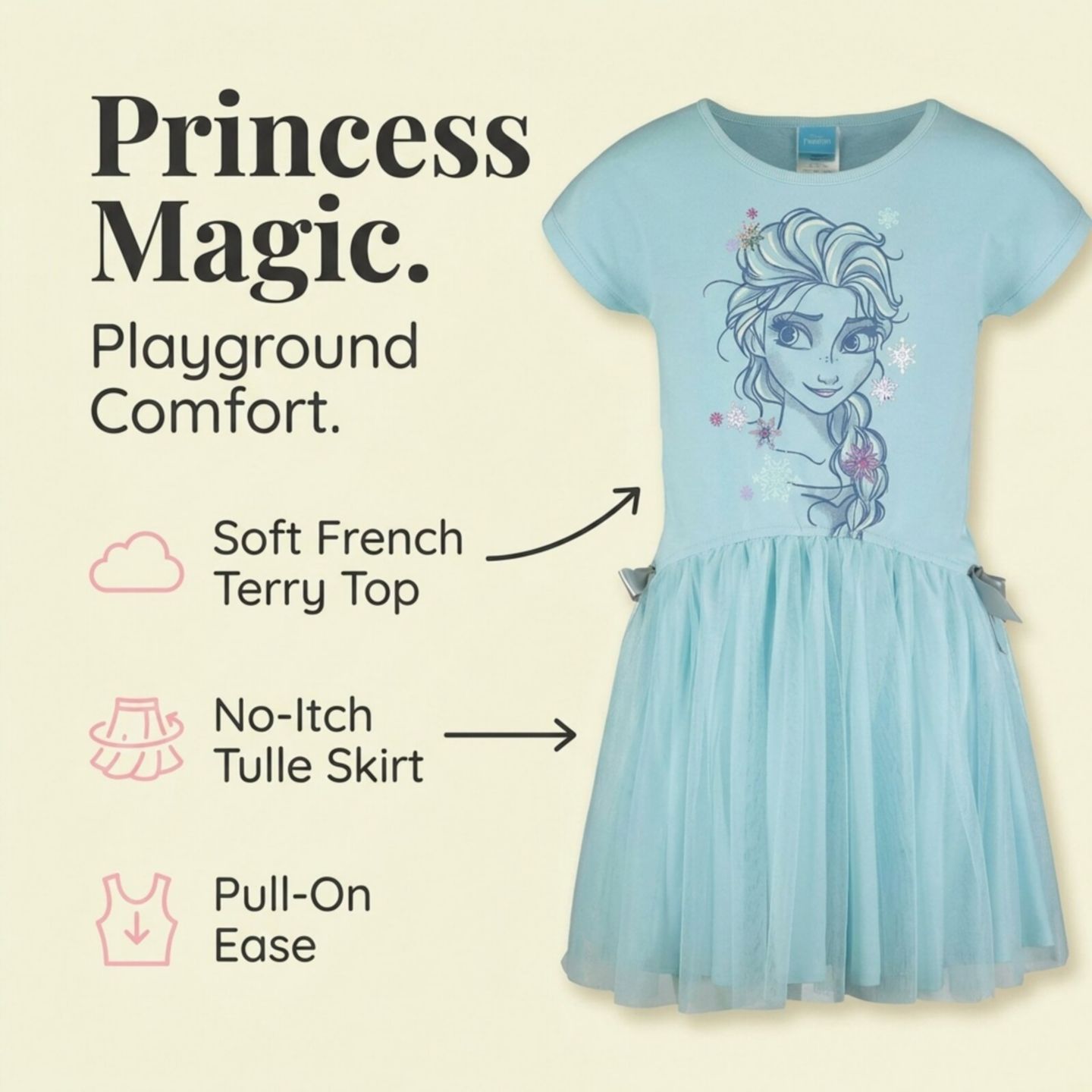Детское платье Frozen Disney Elsa Girls French Terry Dress Toddler Child, цвет: Светлый синий — фото 3