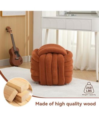 Chenille Fabric Modern Knot Design Ottoman, Comfortable Footstool for Living Room and Bedroom
