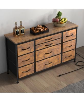 Dresser for Bedroom 55''TV Stand with Power Outlet & LED Wide Dresser with 10 Large Drawers