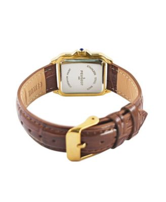 Women's 14K Gold-Plated 32mm Tank Shape Brown Leather Strap Watch