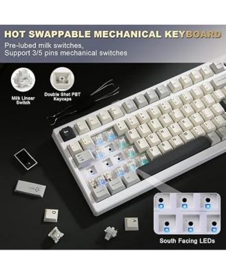 YZ98 Gasket Mechanical Keyboard 99 Key Hot Swappable BT5.0/2.4G/USB-C Wireless Gaming with 5-Layer Sound Padding NKRO 98% Layout with RGB for Linux/Win/Mac Milk Switch