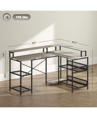 L Shaped Desk with LED Lights and Power Outlets Gaming Desk