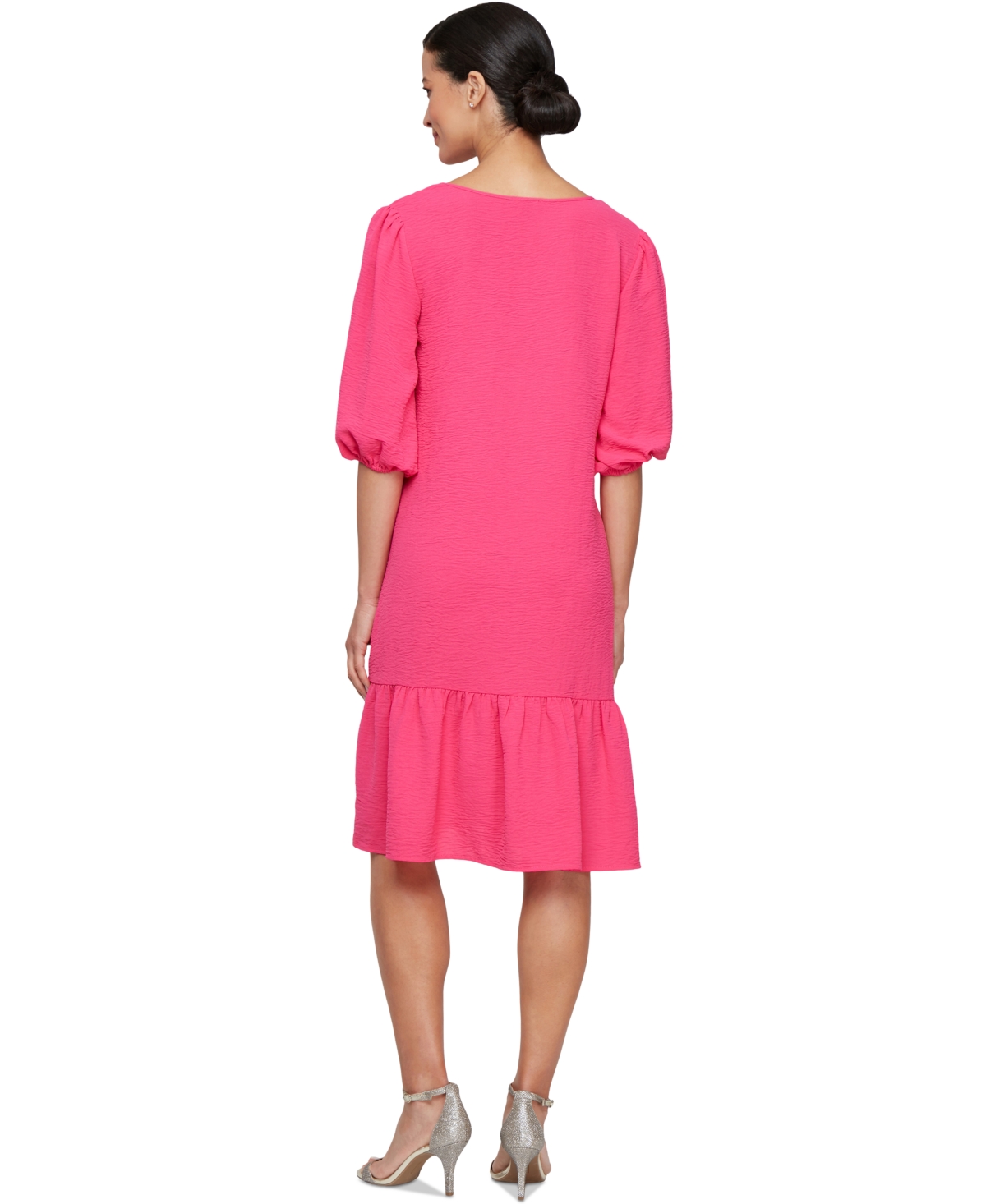 Shop Sl Fashions Women's V-neck Shift Dress In Fuchsia
