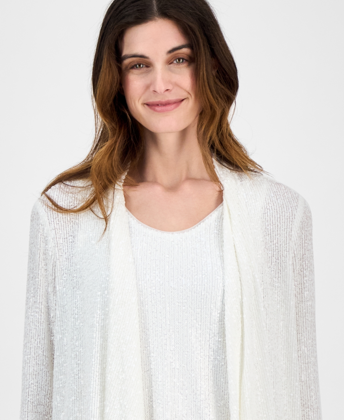 Anne Klein Petite Open-front Long-sleeve High-low Cardigan In Bright White