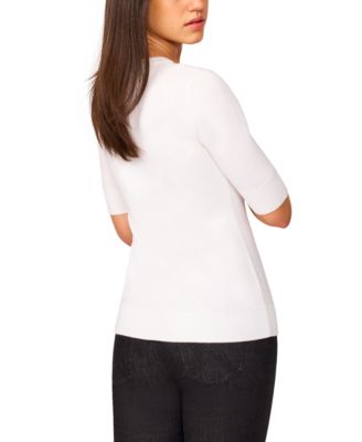 Women's Crew-Neck Elbow-Sleeve Fine-Gauge Sweater