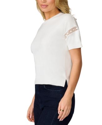 Women's Lace-Inset Short-Sleeve Sweater