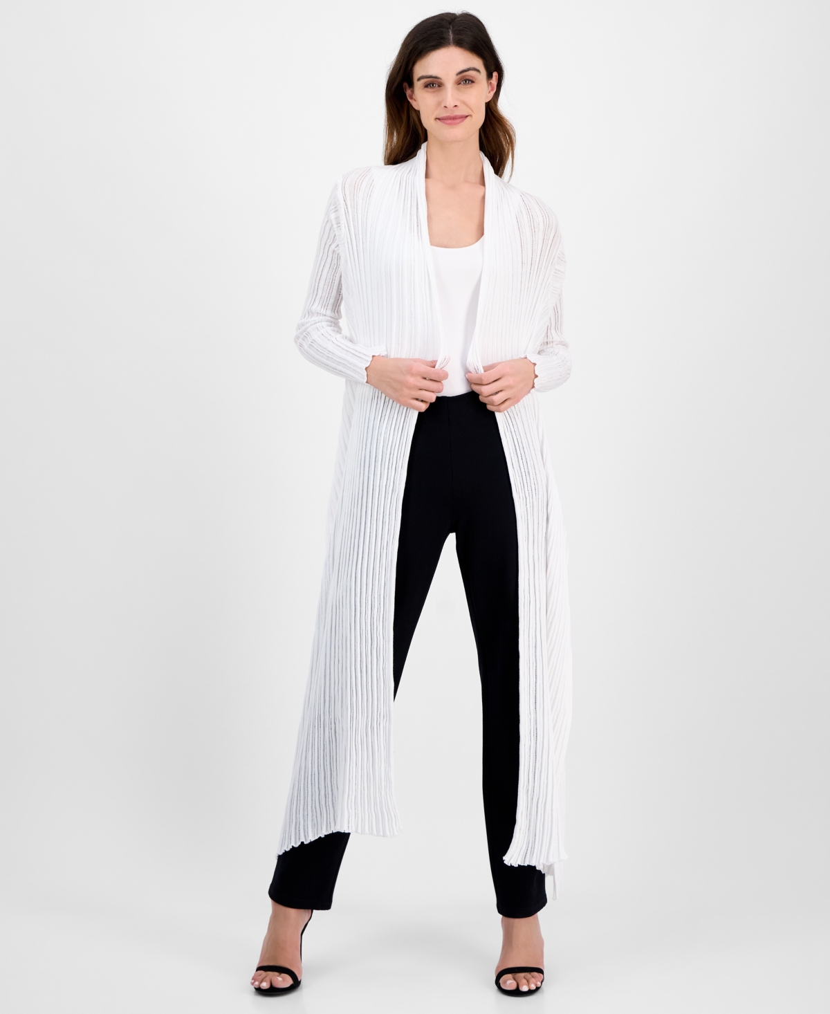 Anne Klein Women's Ribbed Open-front Draped Cardigan In Bright White