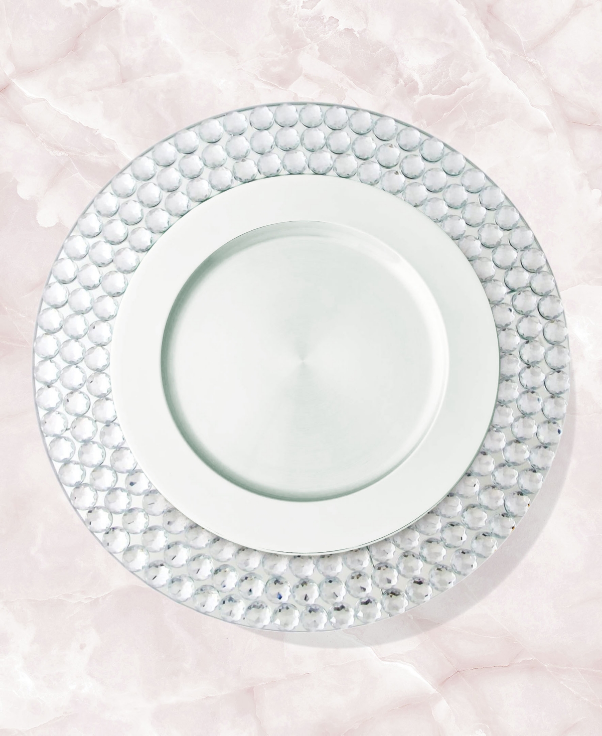 American Atelier Triple-bead Mirror Glass Charger Plates, Set Of 4 In Silver
